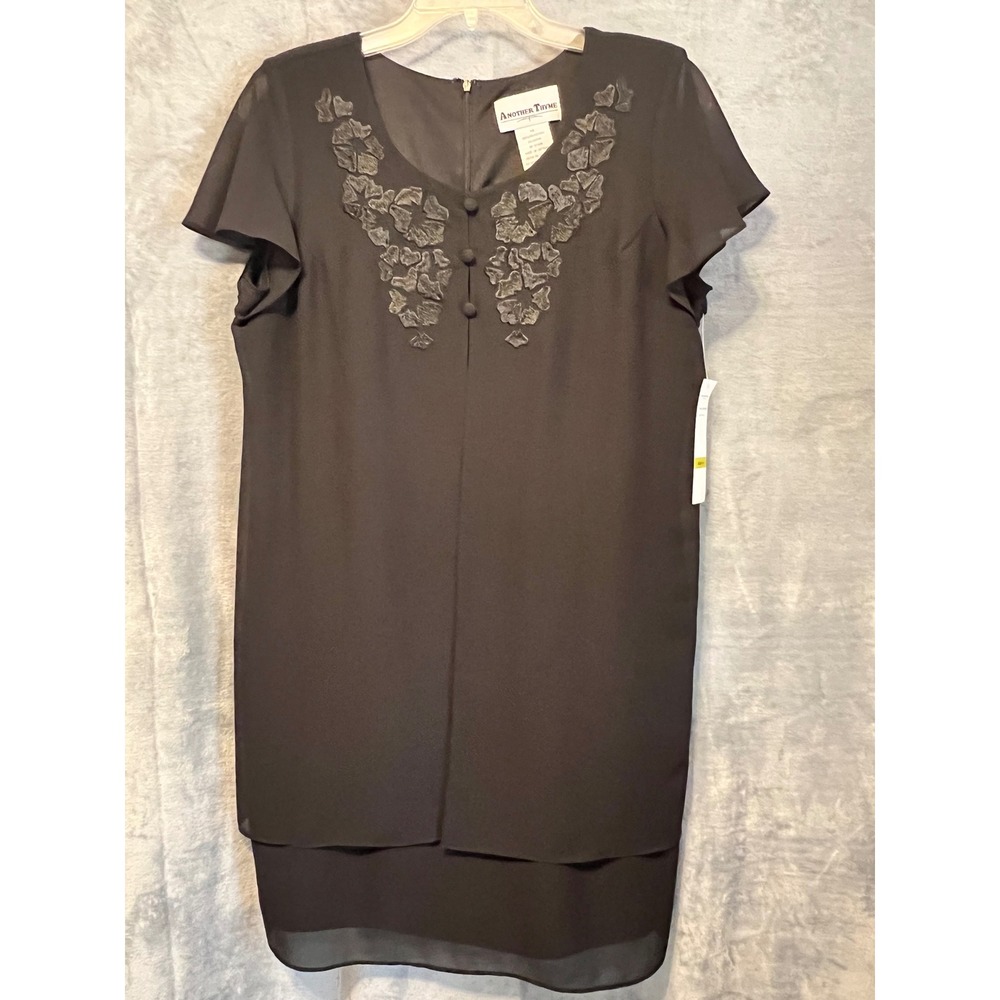 Another Thyme 14 Black Chiffon Overlay Dress Floral Appliqué‎ Cocktail Party